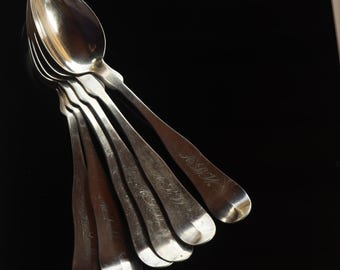 Set 6 Antike amerikanische Münzsilberlöffel mit Gravur 'ALW' Maker George Cooper Howe New York 1838