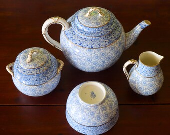 Antique Royal Worcester 1883 Blue and White Floral Tea Set on