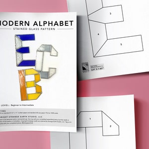 Modernes komplettes englisches Alphabet Buchstaben 26 Glasmalerei-DIY-MUSTER, digitaler Download