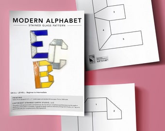 Modern Complete English Alphabet Letters 26 Stained Glass DIY PATTERN ONLY, Digital Download
