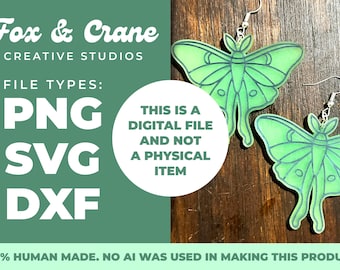 Luna Moth Earrings SVG – Laser Cut File for Acrylic and Wood (Digital Download)