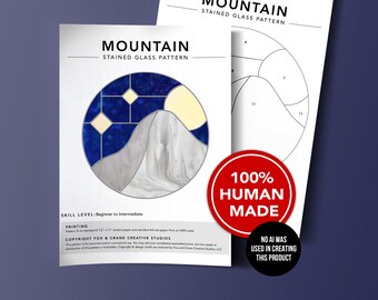 Mountain Moon Star Stained Glass Pattern, Beginner to Intermediate (Digital Download)