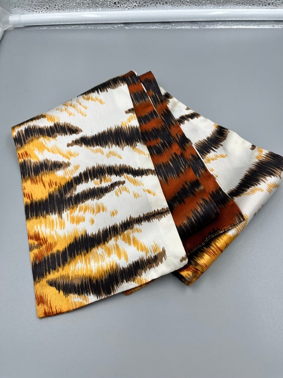 Vintage Silk Tiger Scarf Headscarf Flames Narrow … - image 1