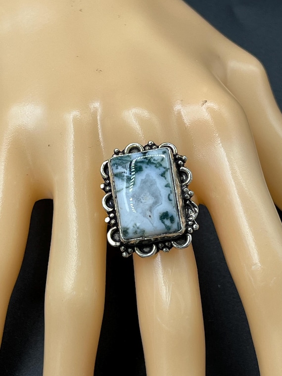 Sterling Tree Agate Ring Chunky Silver Artisan Gr… - image 2