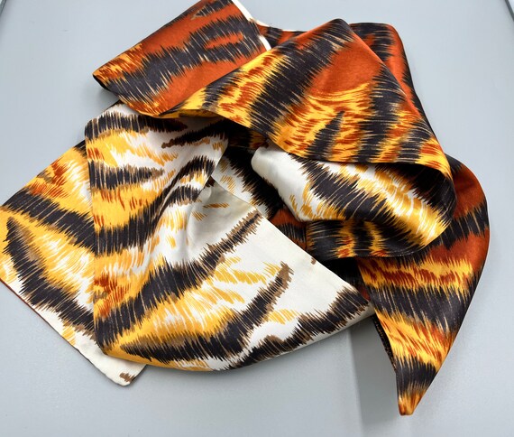 Vintage Silk Tiger Scarf Headscarf Flames Narrow … - image 2