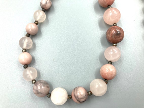 50’s Agate Polished Stone Ball Necklace Pinks Cre… - image 3