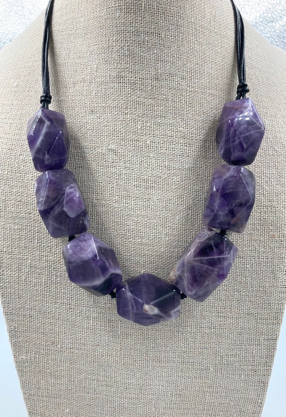 Purple Agate Chunky Necklace Genuine Bold Vintage 