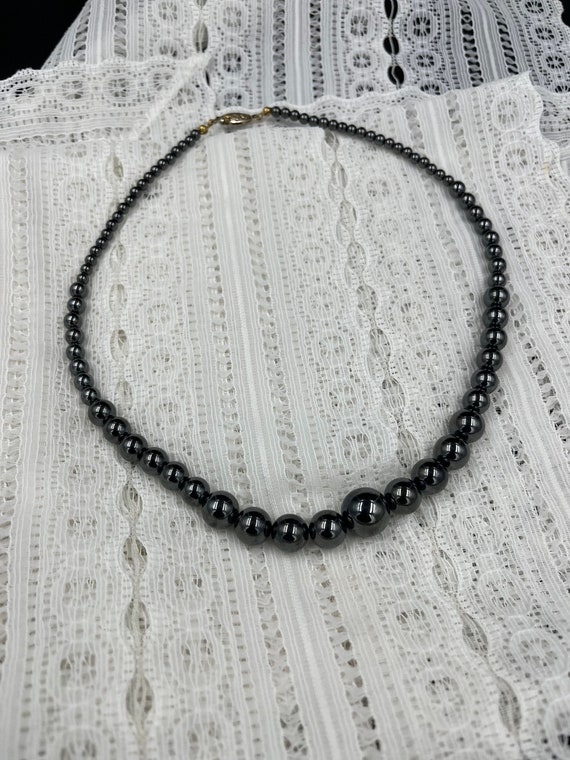 Vintage Necklace High End Charcoal Gray Beads Bal… - image 3