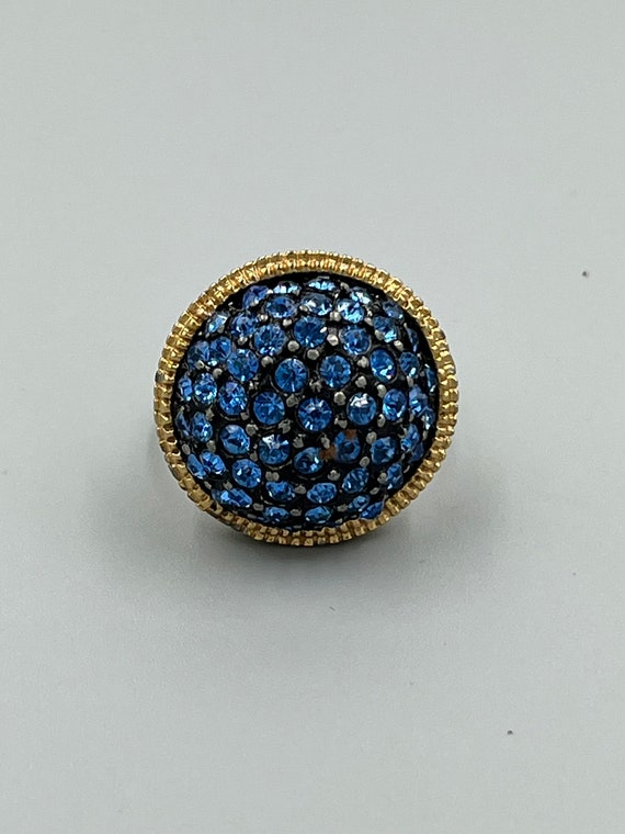 Vintage Cocktail Ring Blue Cluster Round CZ or Rh… - image 1