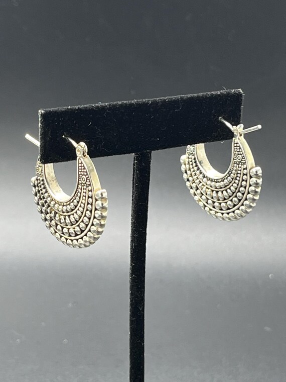 Vintage Silver Earrings Bold Statement Beaded Chu… - image 2