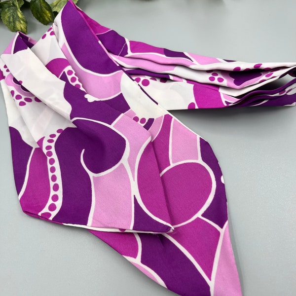 Vintage Scarf Headscarf Tie Purple Pink Fuchsia Floral Long Skinny Pleated 60's Silk (?) Mod Bold Boho