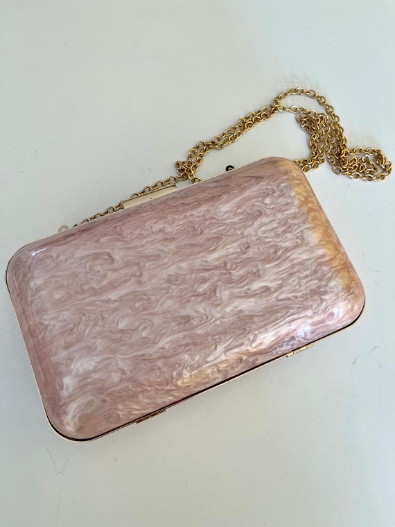 Pearlized Pink Clutch or Crossbody Goldtone Chain 