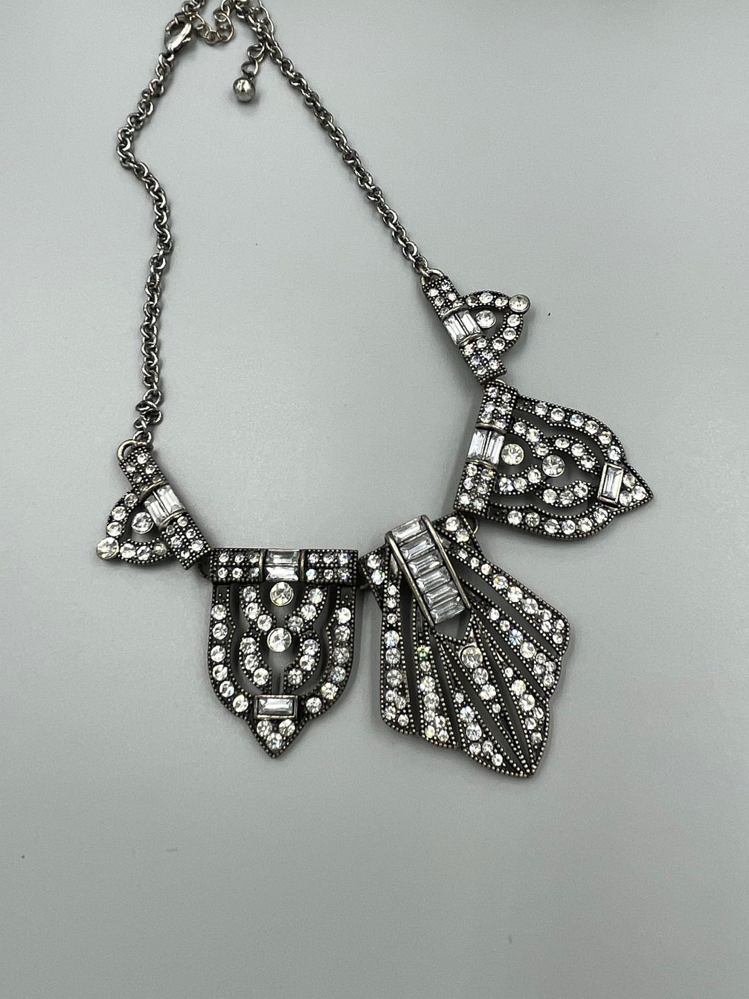 Vintage Necklace Art Deco Crystals Silver Tone Bold Chunky Statement Fabulous Etsy