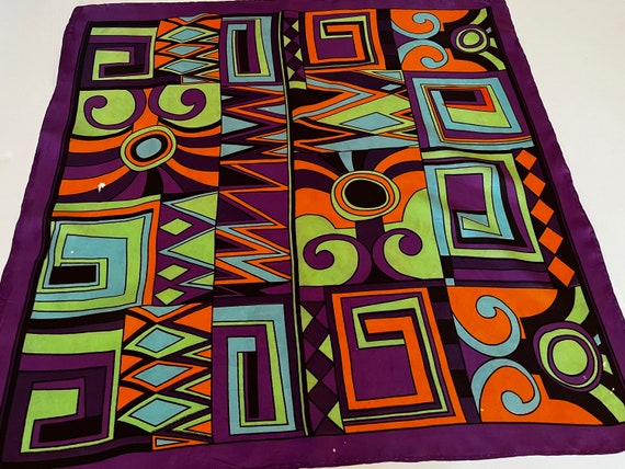 Vintage Mod Bold Scarf Silk Blend Purple Orange B… - image 1