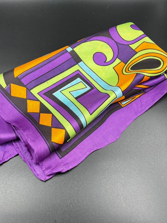 Vintage Mod Bold Scarf Silk Blend Purple Orange B… - image 4
