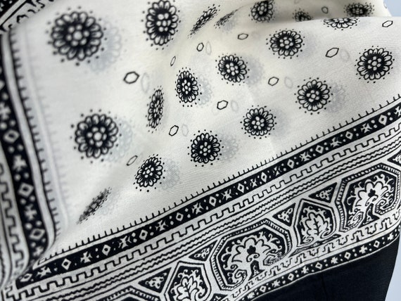 1940's Silk Scarf Large Square Black White Hand R… - image 2