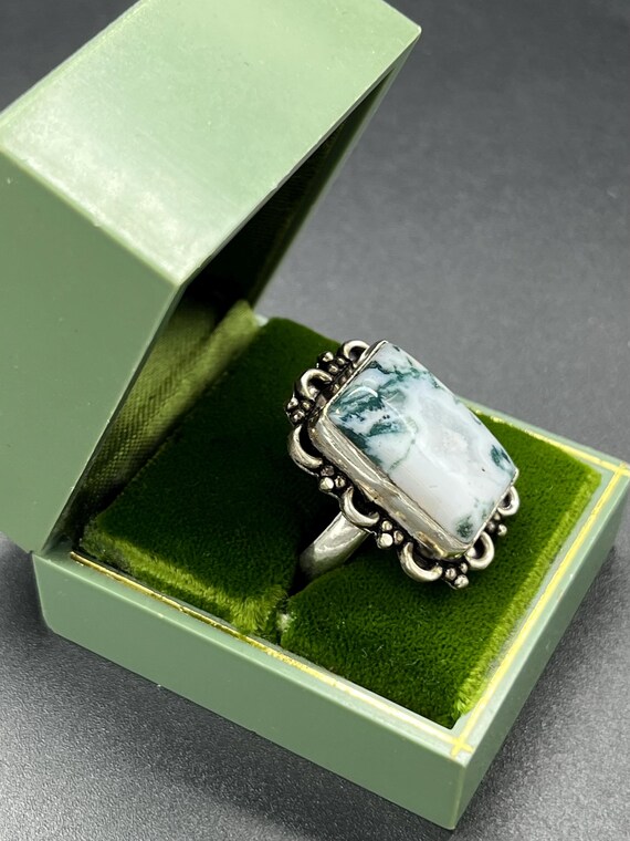 Sterling Tree Agate Ring Chunky Silver Artisan Gr… - image 5