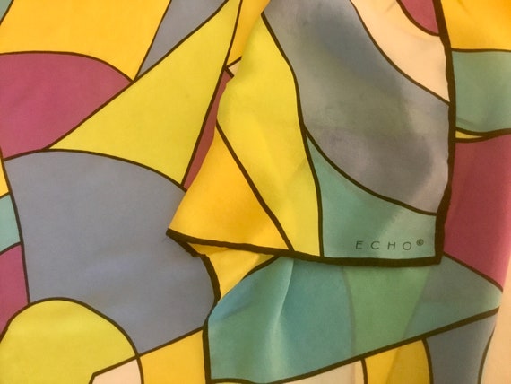 Vintage Echo Silk Scarf Oversized Square Fab Colo… - image 4