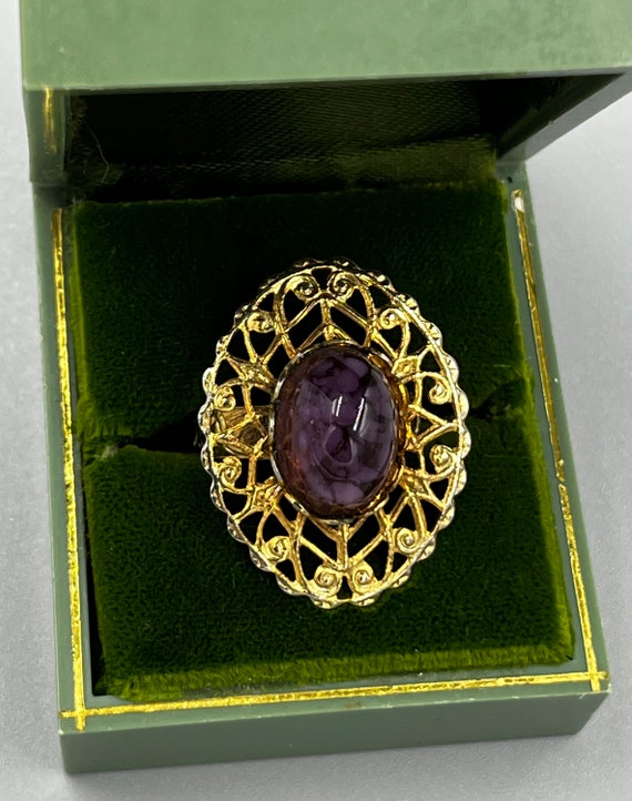 Vintage Purple Cocktail Ring Chunky Bold Filigree… - image 2