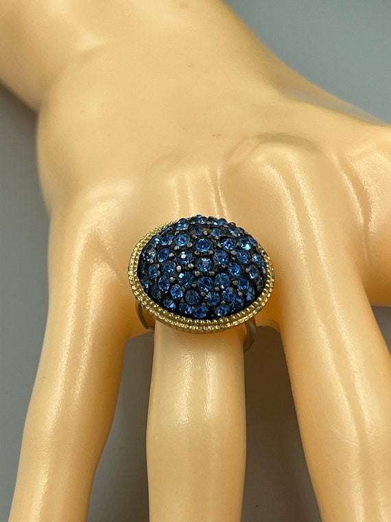 Vintage Cocktail Ring Blue Cluster Round CZ or Rh… - image 2