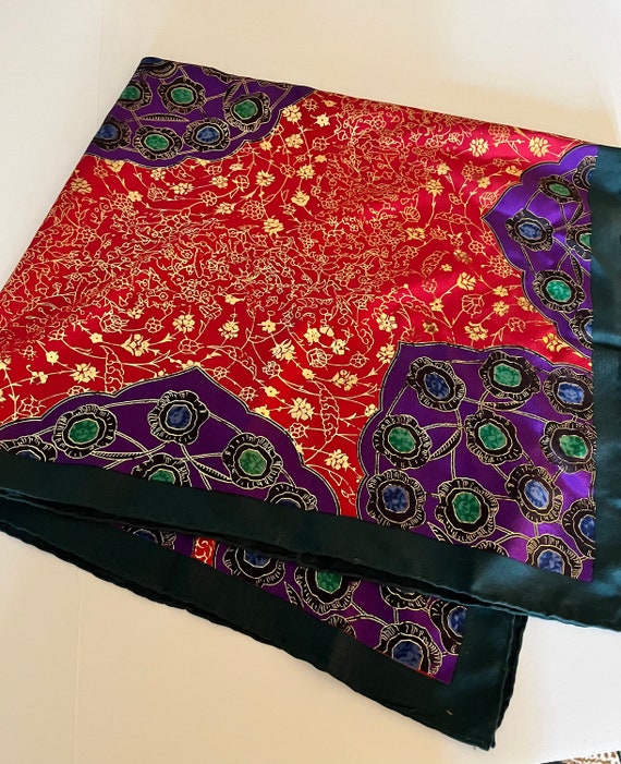 Huge Silk Scarf Wrap Gold Purple Exotic Silk Twil… - image 3
