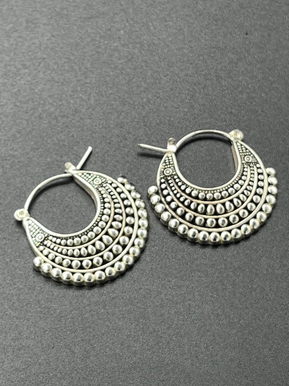 Vintage Silver Earrings Bold Statement Beaded Chu… - image 1