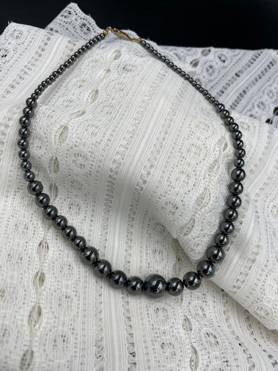 Vintage Necklace High End Charcoal Gray Beads Bal… - image 1