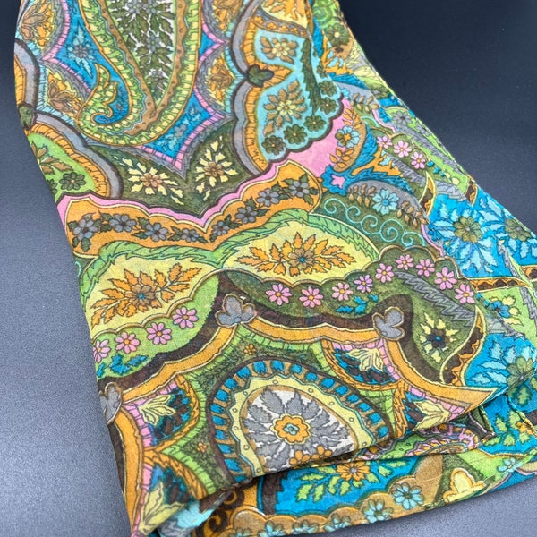 Vintage Silk Blend Scarf Boho Hippie Long Blue Green Pink Orange Paisley Mint Condition 60's Mod Sheer Chiffon