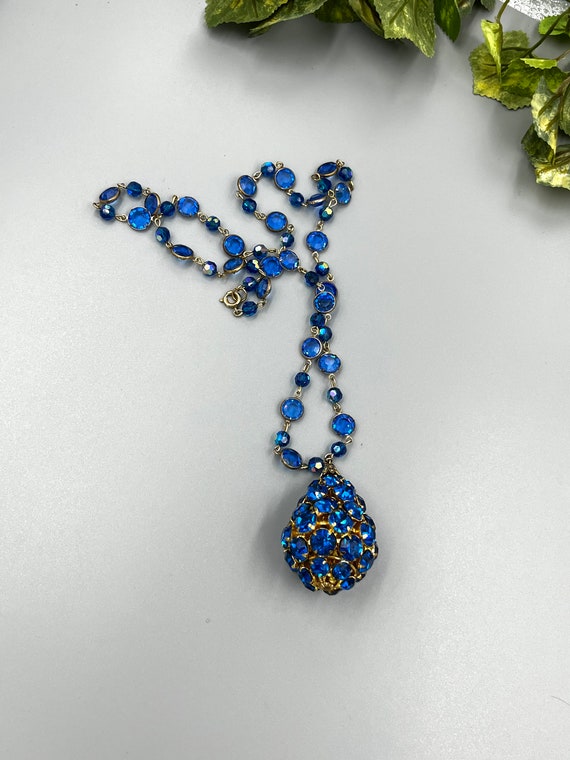 Vintage Bold Runway Pendant Necklace Bold Blue Cry