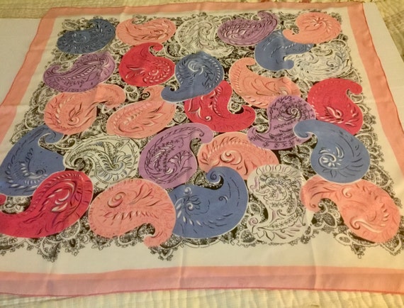 Vintage 60’s Silk Large Scarf Square Bold Pinks P… - image 3