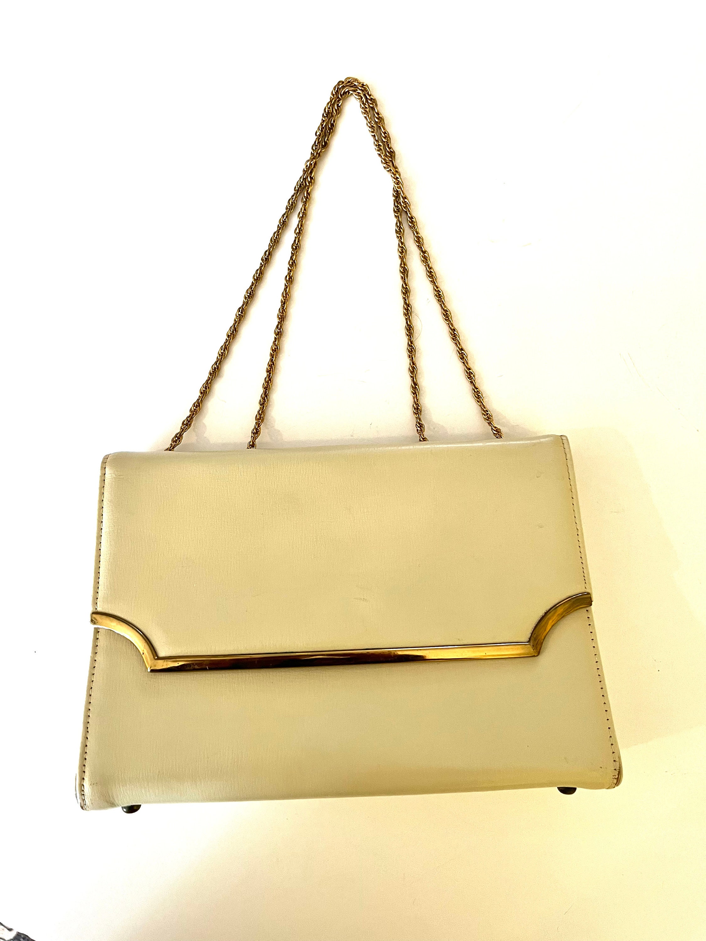 Vintage Black Patent Leather Convertible Envelope Clutch Bag Purse Gold  Accent