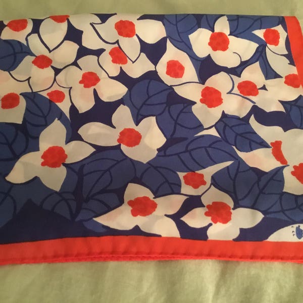 Lovely Vintage Vera Scarf Long Red White Blue Flowers Bold Bright Perfect Striking Retro Floral