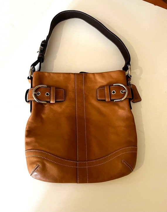 Classic Coach Bag Tan Leather Two Tone Vintage 90… - image 2