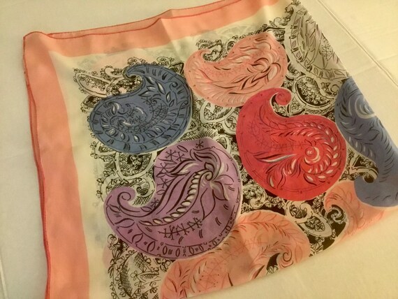 Vintage 60’s Silk Large Scarf Square Bold Pinks P… - image 1