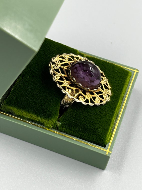 Vintage Purple Cocktail Ring Chunky Bold Filigree… - image 4