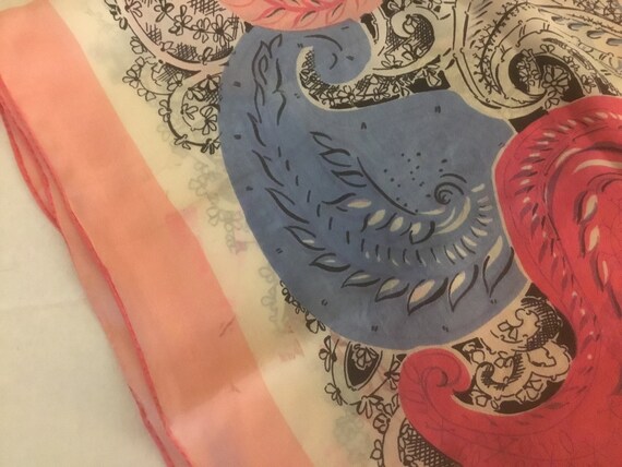 Vintage 60’s Silk Large Scarf Square Bold Pinks P… - image 4