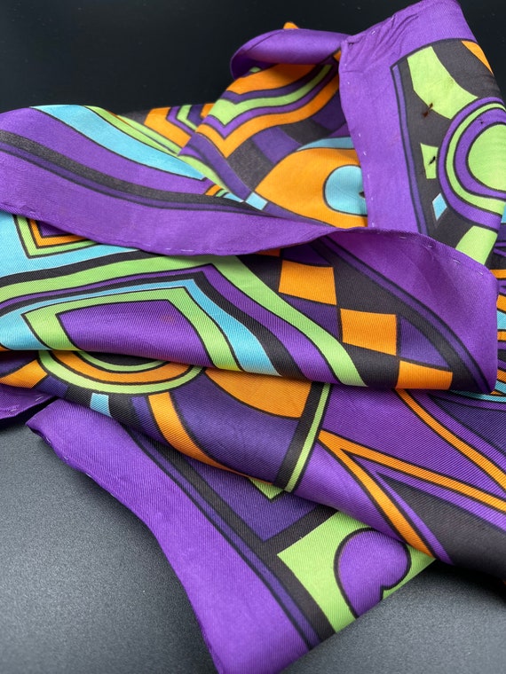 Vintage Mod Bold Scarf Silk Blend Purple Orange B… - image 5