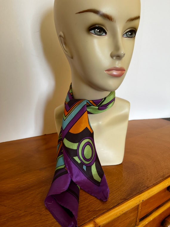 Vintage Mod Bold Scarf Silk Blend Purple Orange B… - image 3