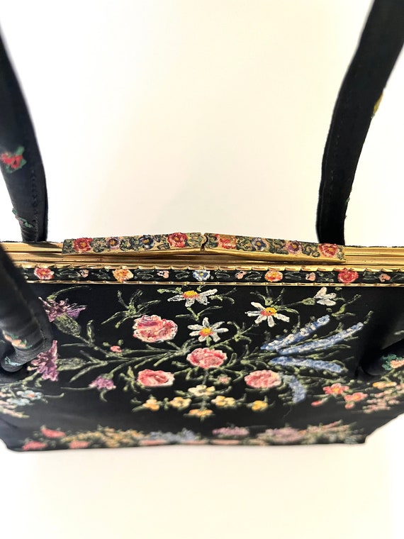 Vintage 50's Evening Bag Clutch Purse Black Flora… - image 5