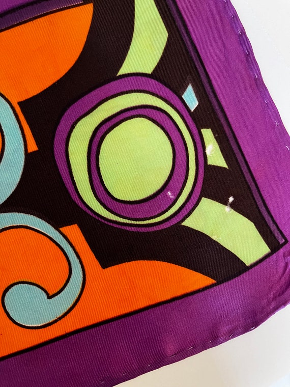 Vintage Mod Bold Scarf Silk Blend Purple Orange B… - image 6
