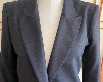 Vintage Yves Saint Laurent Rive Gauche Paris Black Wool Blazer Pointed Shoulders Slits Size 2-4 XS Small Label Lined Mint Couture