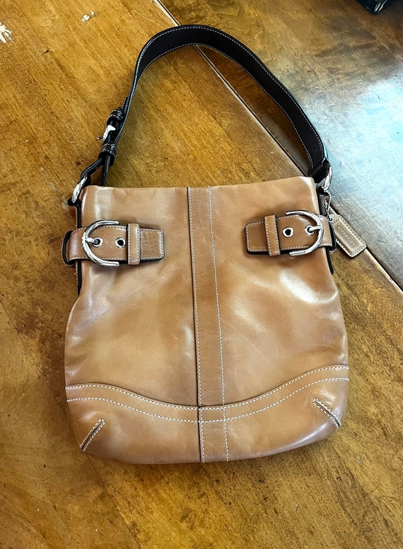 Classic Coach Bag Tan Leather Two Tone Vintage 90… - image 1
