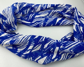 Vintage Circle Scarf Cowl Infinity Loop Cobalt Blue Bold Abstract Fab 60’s Rayon Chiffon Made in Japan