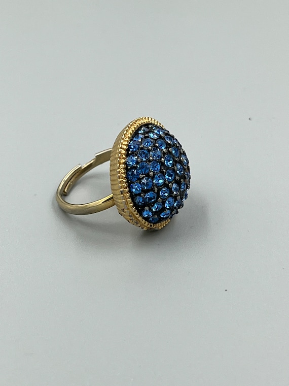 Vintage Cocktail Ring Blue Cluster Round CZ or Rh… - image 3