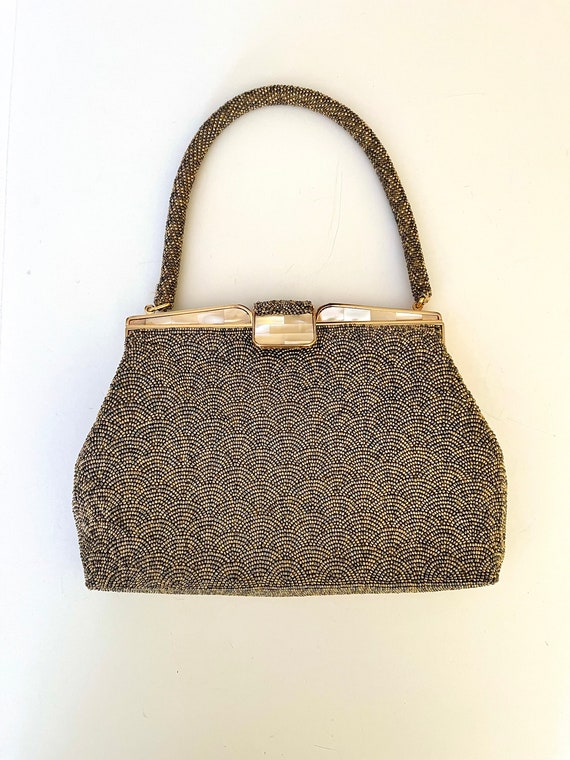 40's Micro Bead Handmade Bag Clutch Purse Evening… - image 1