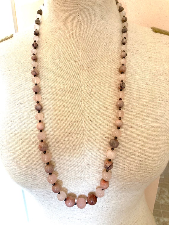 50’s Agate Polished Stone Ball Necklace Pinks Cre… - image 5