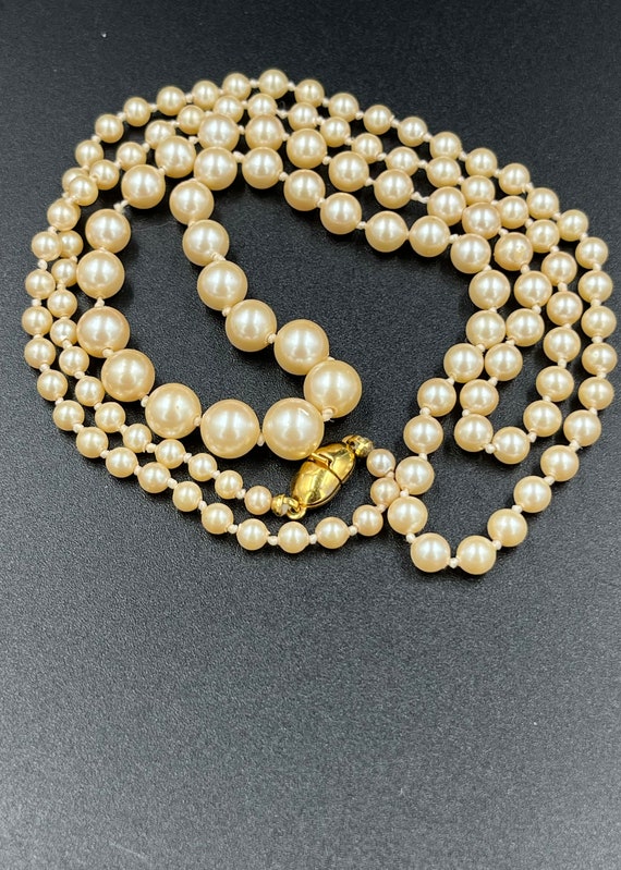 60's Monet Pearl Necklace Cream Long Gold Tone Cla