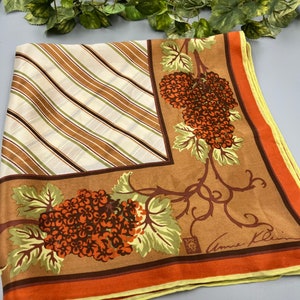 Anne Klein Vintage Silk Scarf NOS Square Floral Red Orange Tan Green Stripes New with Tag 60&#39;s Robinson Golluber New