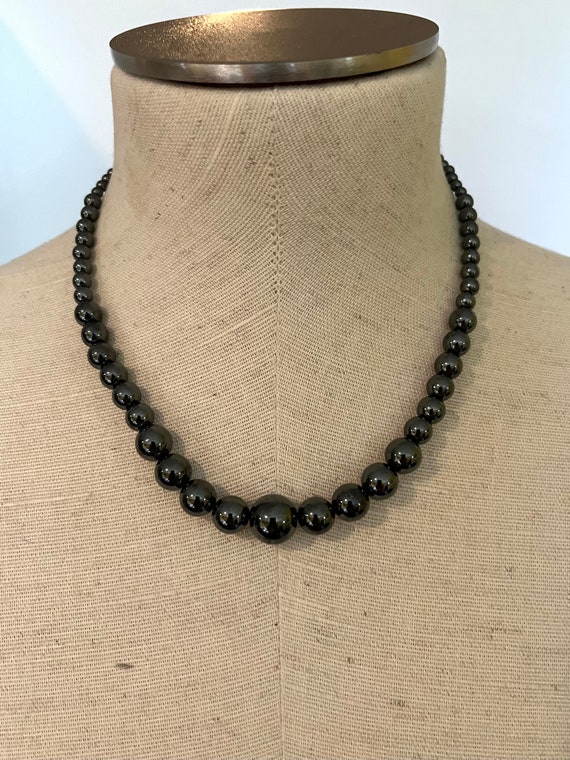 Vintage Necklace High End Charcoal Gray Beads Bal… - image 2
