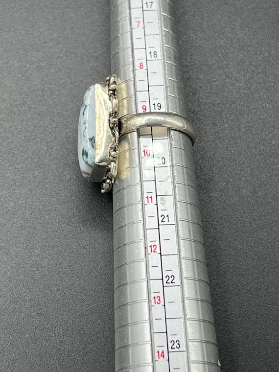 Sterling Tree Agate Ring Chunky Silver Artisan Gr… - image 7